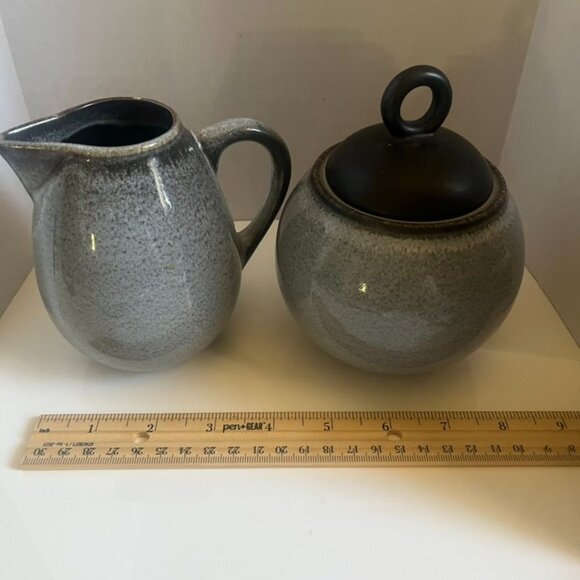 Vtg Jars Tourron Gris Creamer & Sugar Set With Lid, Mid Century Modern France - Picture 6 of 7